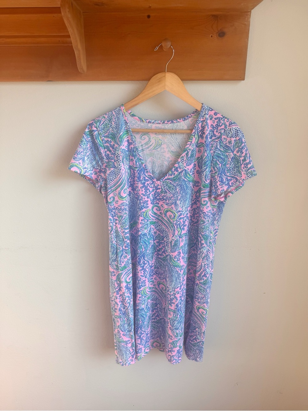 Lilly Pulitzer Women's V-Neck Shift Dress large 100% cotton